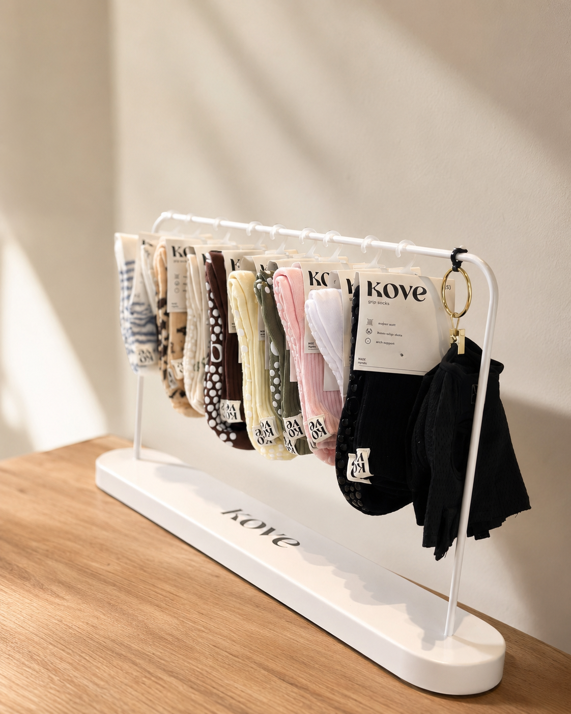 Kove grip socks displayed in the TRPS Studio.